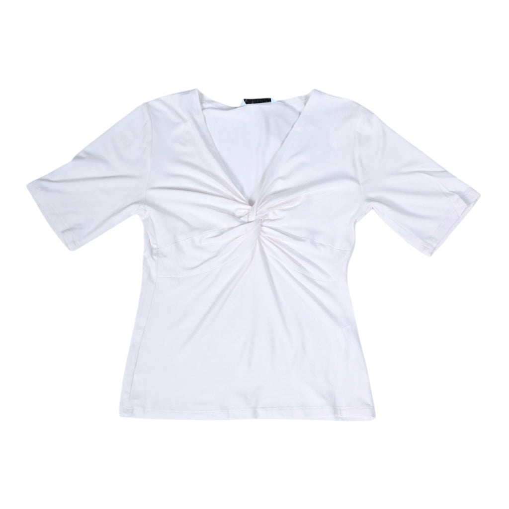 Chic white V-neck top with an elegant front twist detail