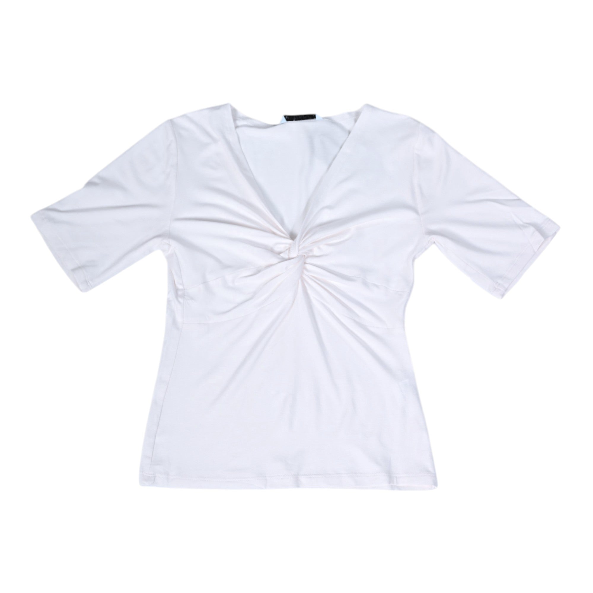Chic white V-neck top with an elegant front twist detail