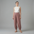 Chic dusty rose high-waisted harem trousers with an elasticated waistband