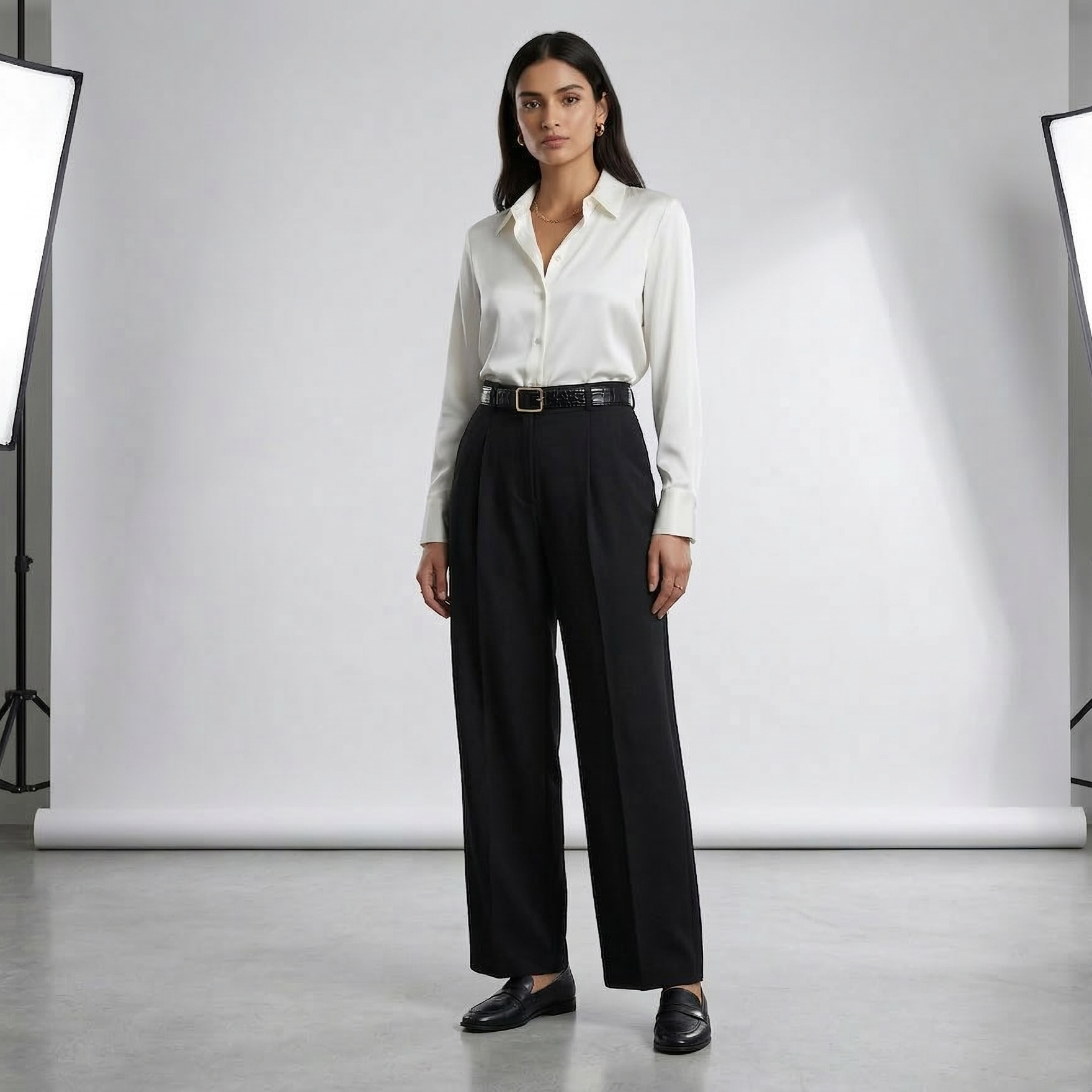 Black Tailored Belted Trousers
