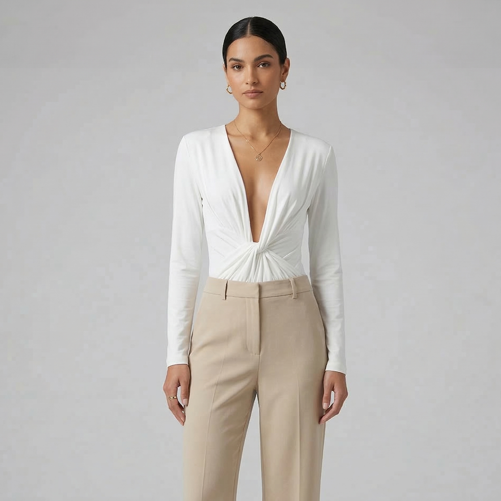 Deep V-Neck Knot Bodysuit