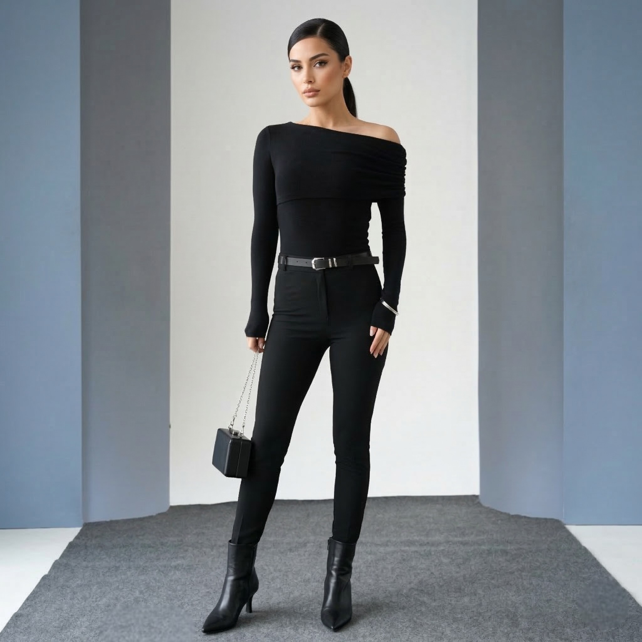One-shoulder long-sleeve top