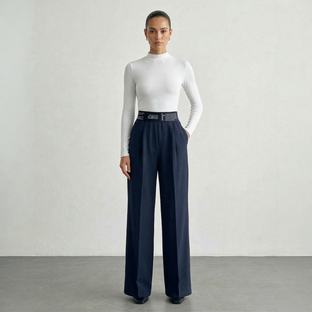 Wide-leg pants with elastic waistband