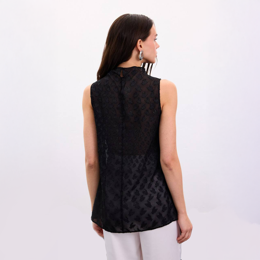 Lace Sleeveless Cowl Neck Top