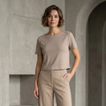 Minimalist taupe short- top with a boat neckline