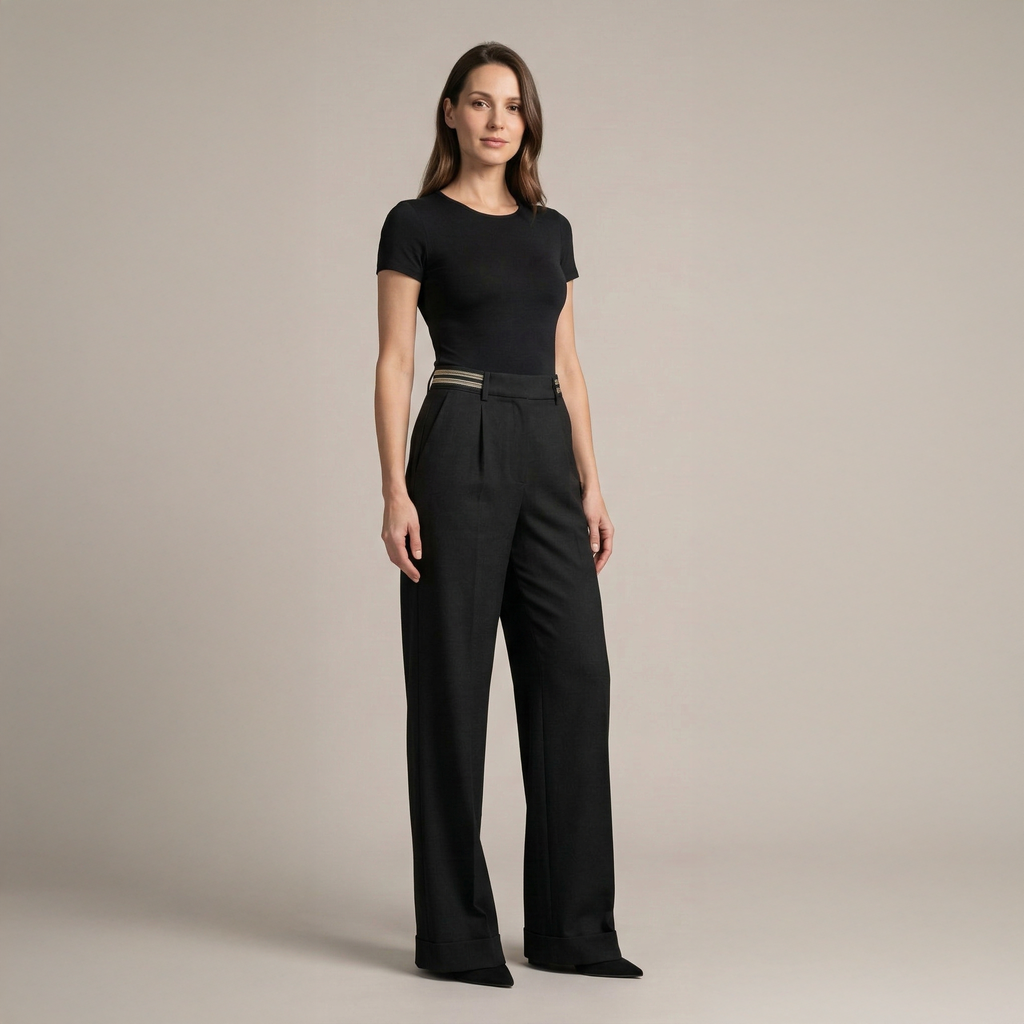 Sleek high-waisted wide-leg black trousers