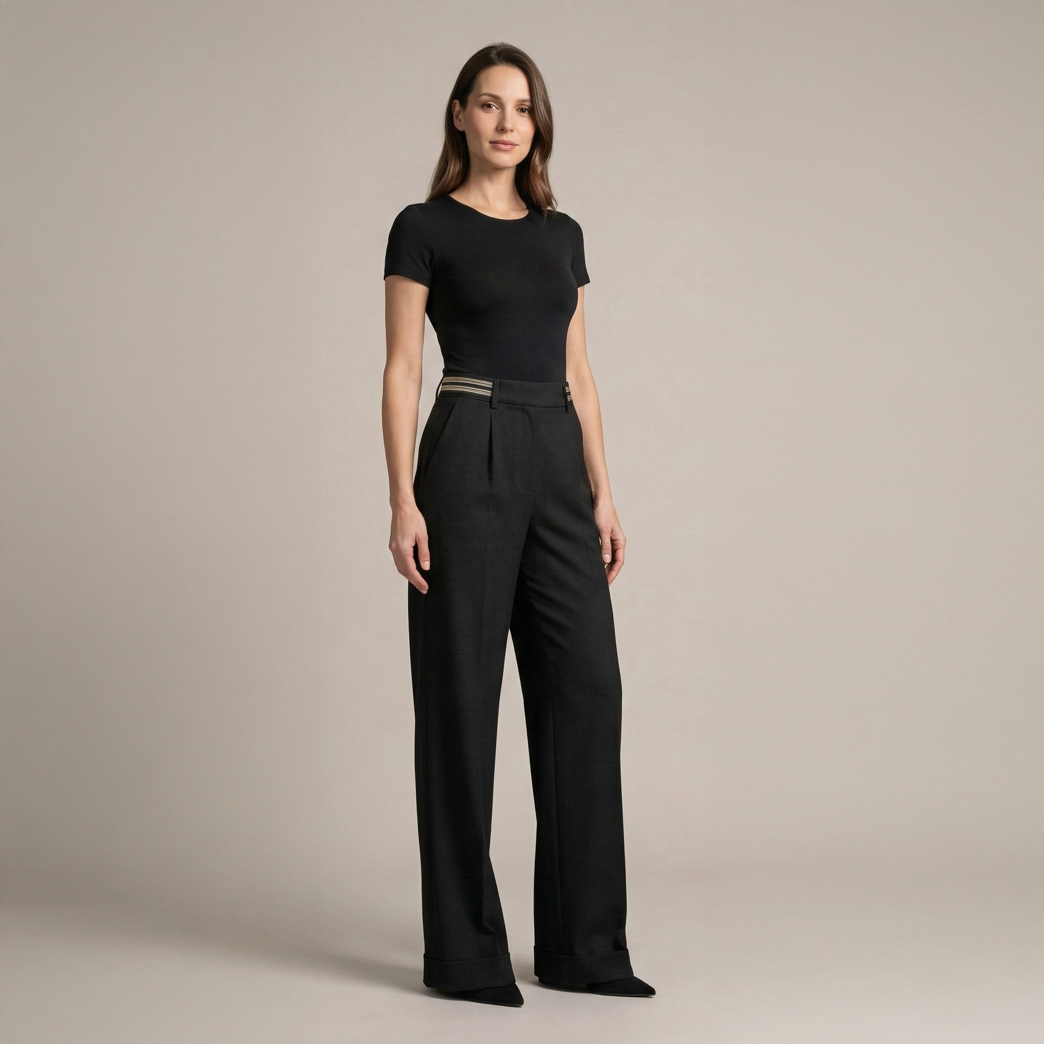 Sleek high-waisted wide-leg black trousers