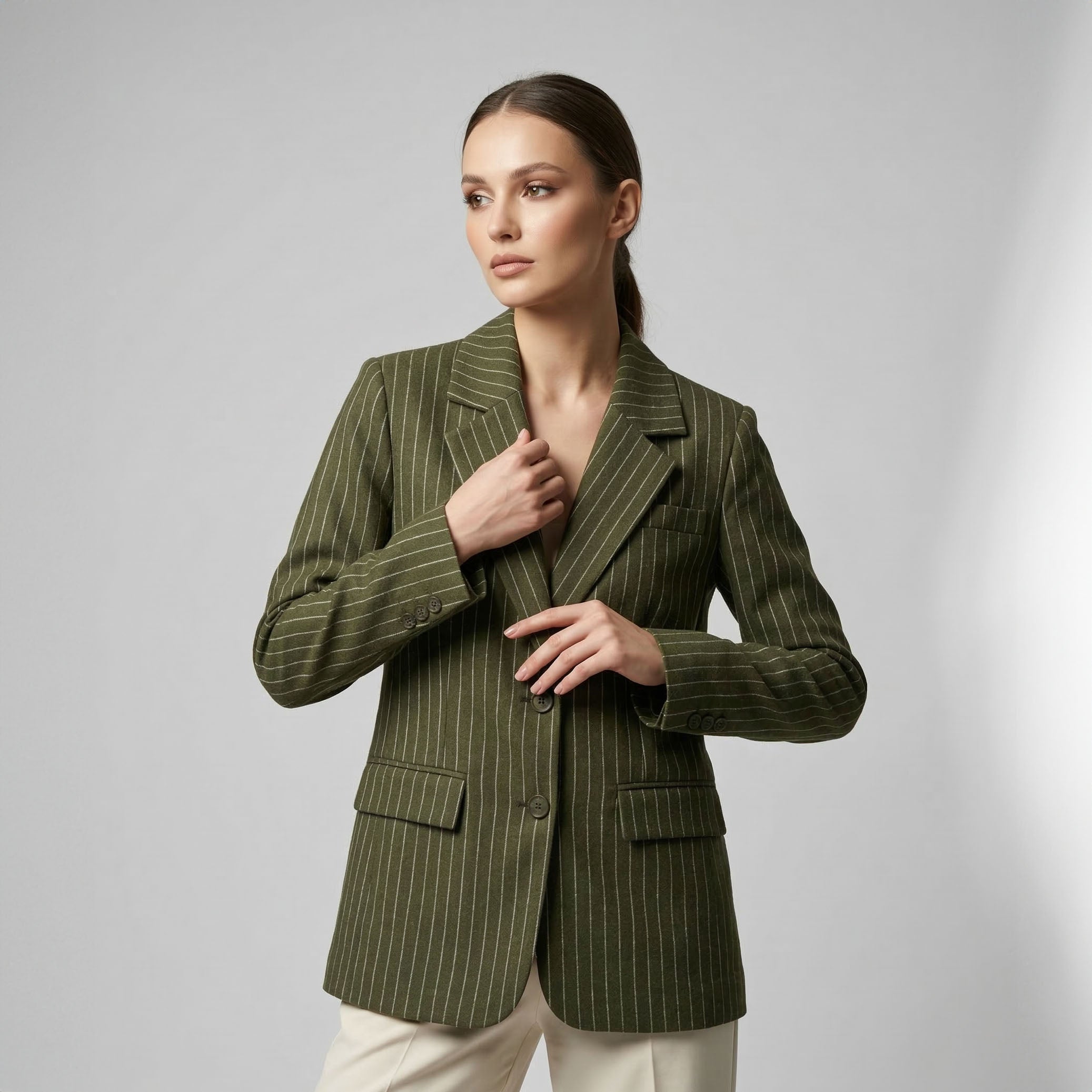 Green striped blazer.
