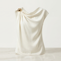 One-Shoulder Satin Top with Gold Detail