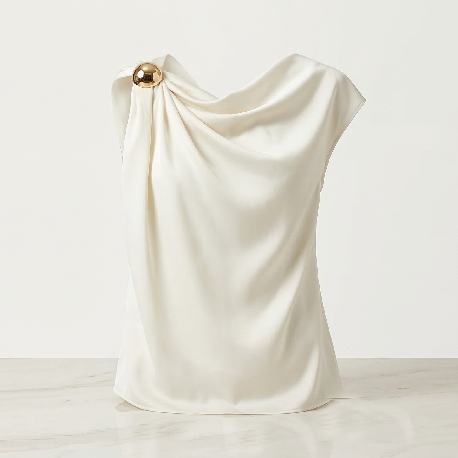 One-Shoulder Satin Top with Gold Detail