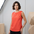 Chic sleeveless burnt orange linen top with buttoned shoulder
