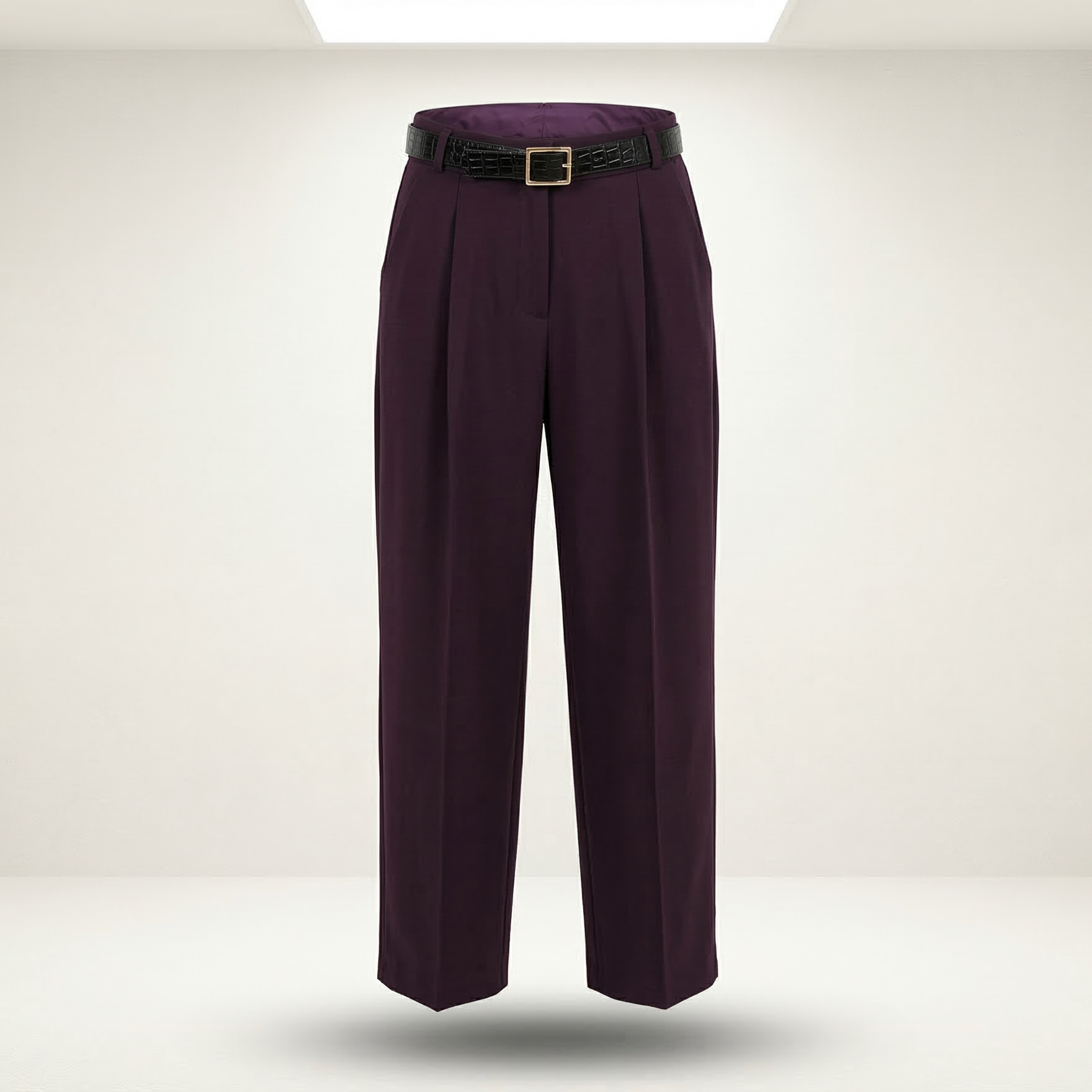 Plum Pleated Belted Trousers