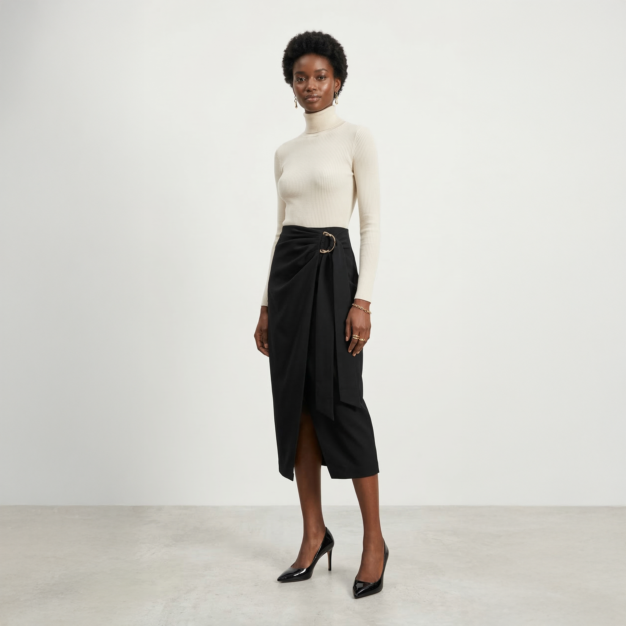 Buckle Wrap Midi Skirt