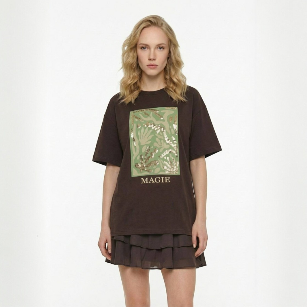 Printed short-sleeve T-shirt with round neck