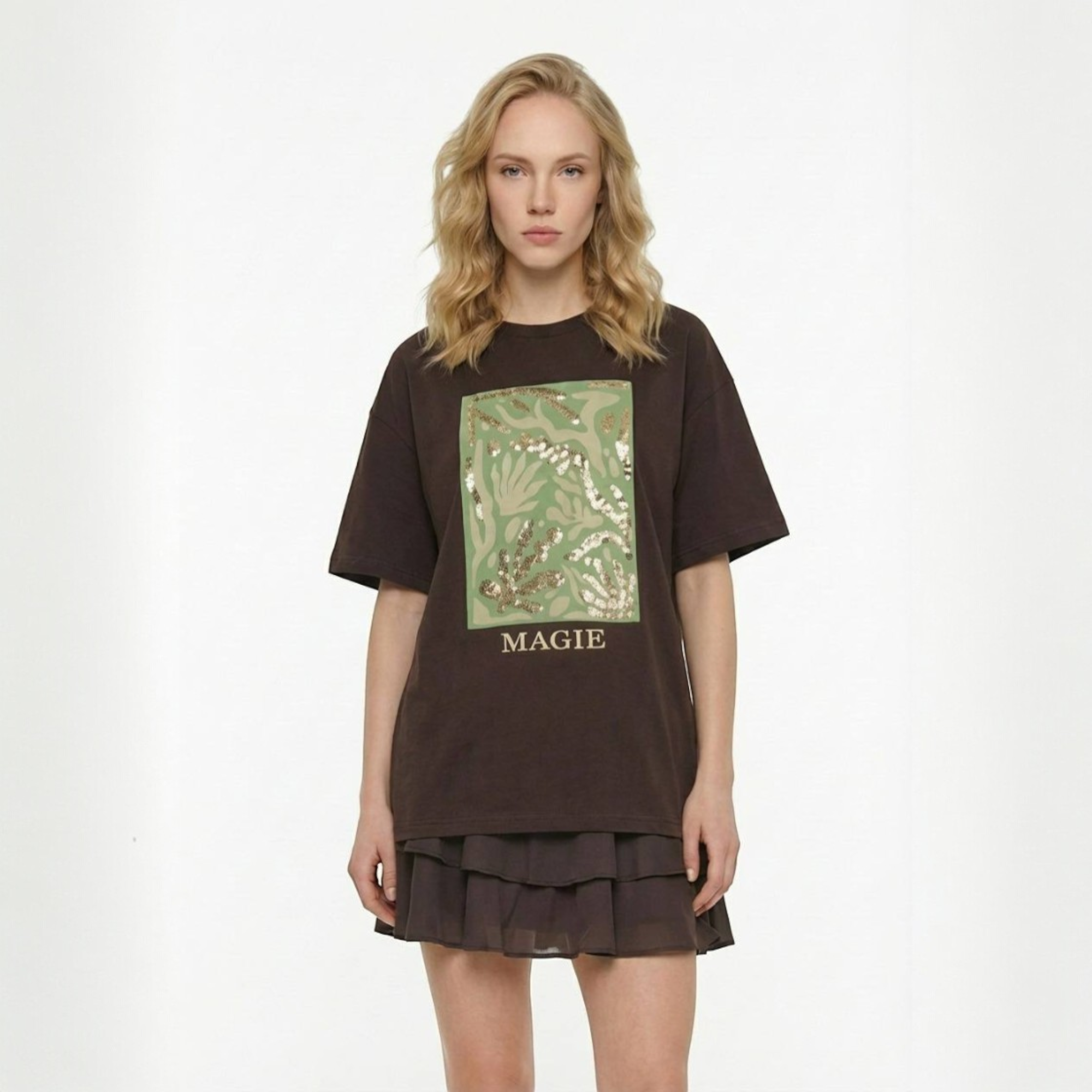 Printed short-sleeve T-shirt with round neck