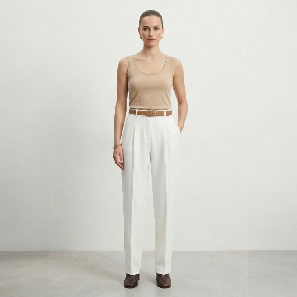 Sleeveless round-neck top.