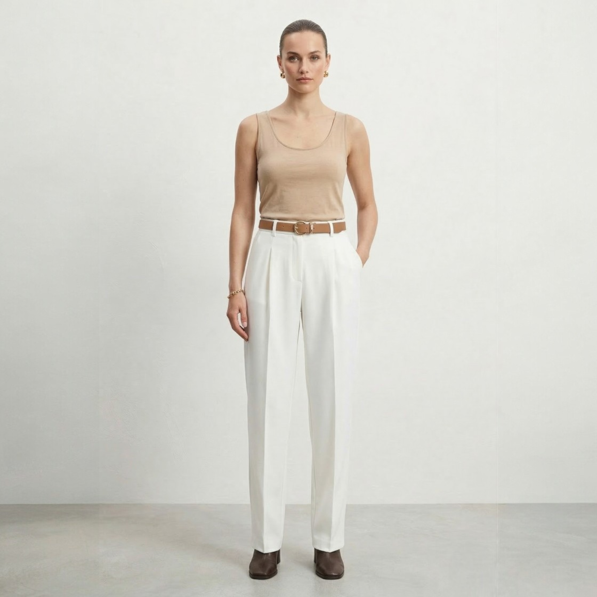 Sleeveless round-neck top.