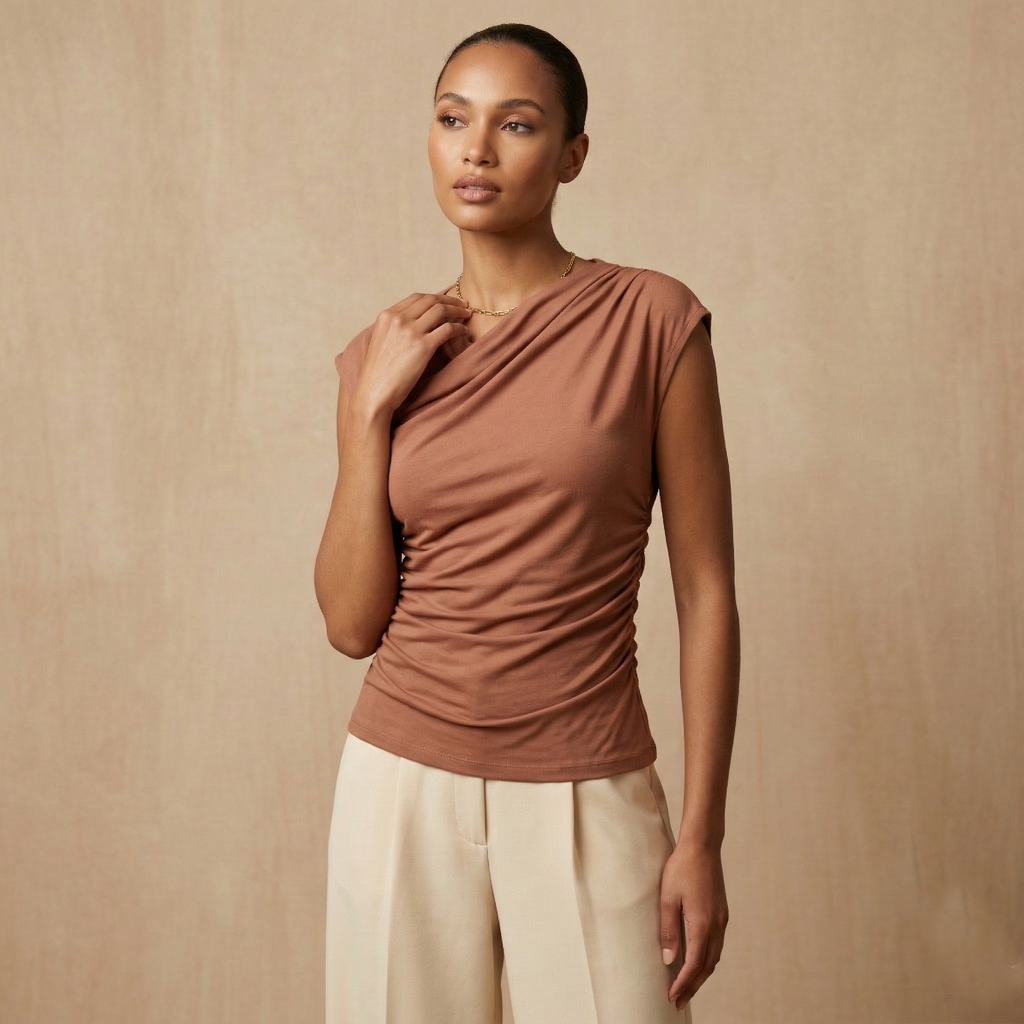 Chic terracotta draped top with side ruching