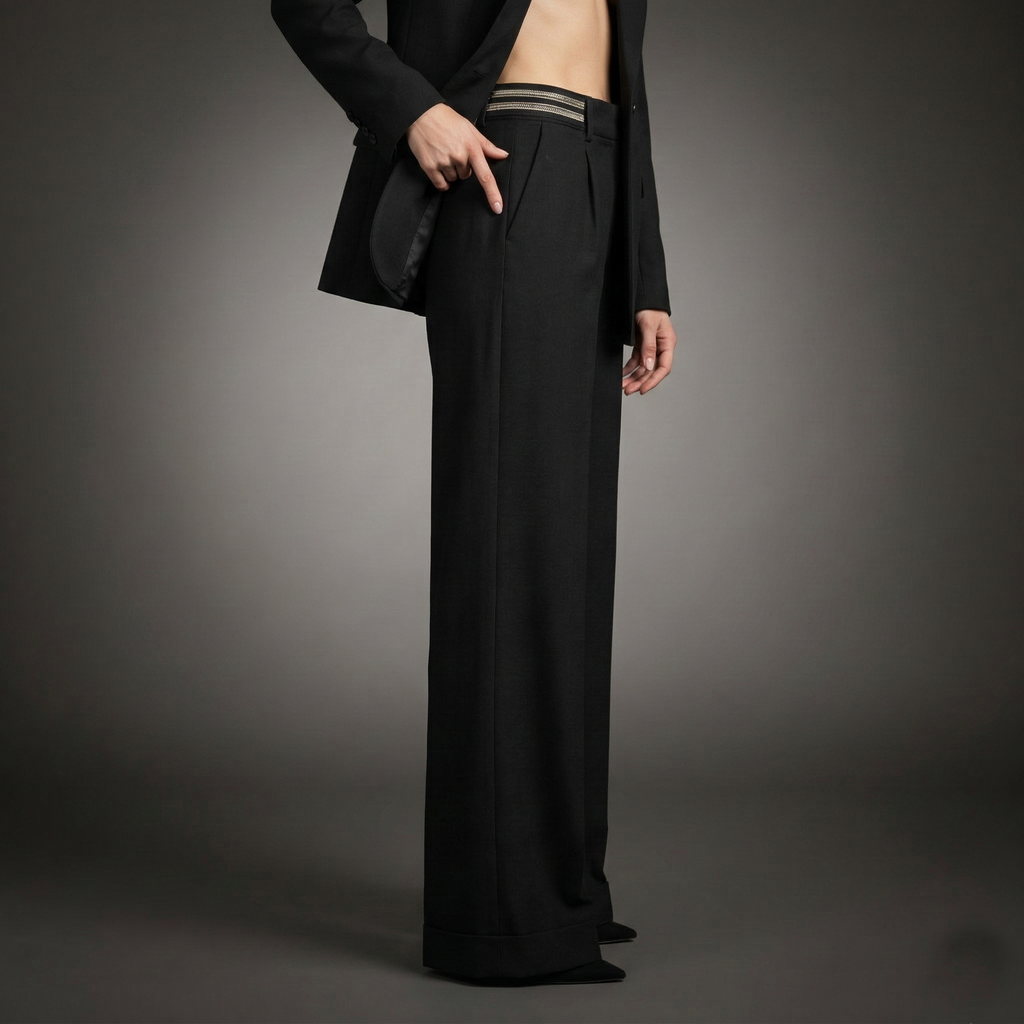 Sleek high-waisted wide-leg black trousers