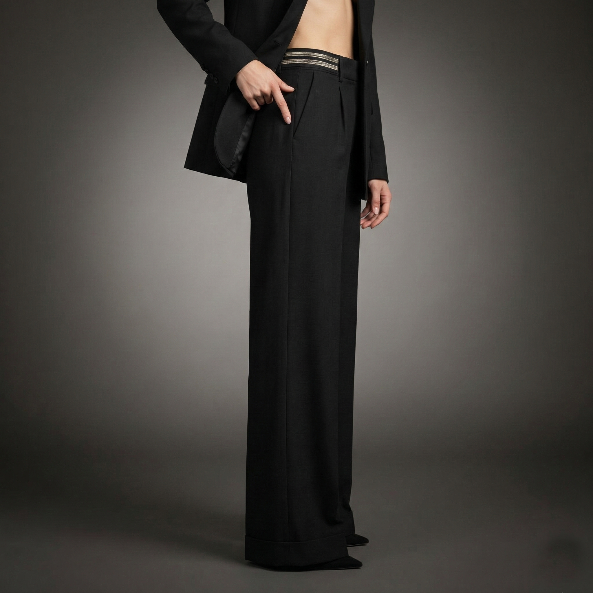 Sleek high-waisted wide-leg black trousers
