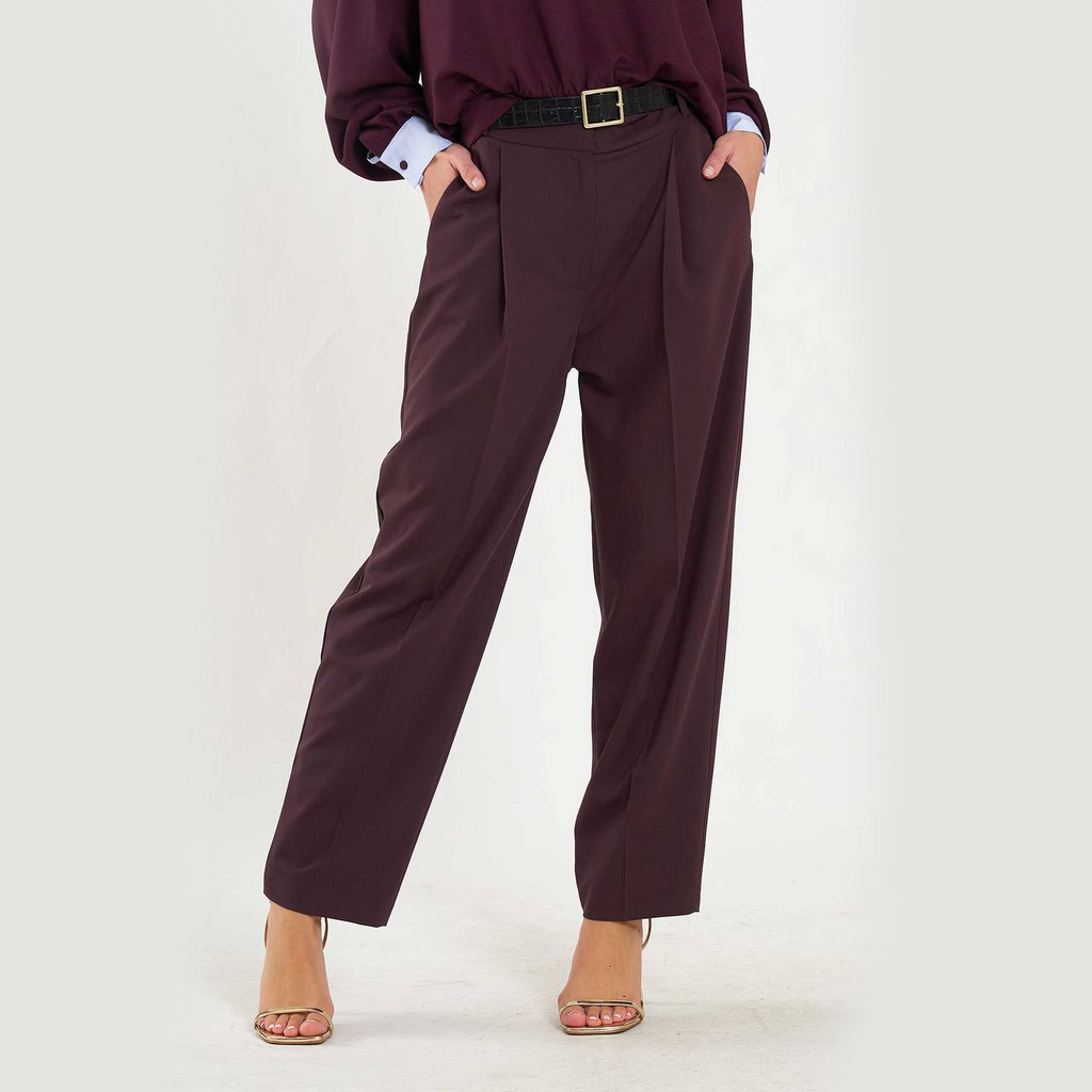 Plum Pleated Belted Trousers