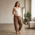 Comfortable brown high-waisted harem-style trousers