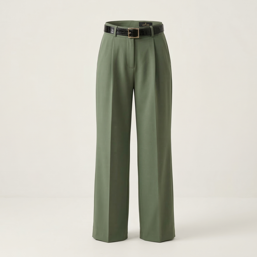 Olive Belted Tailored Trousers