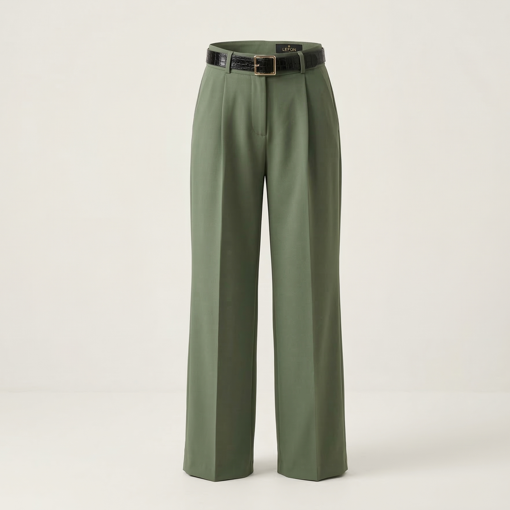 Olive Belted Tailored Trousers