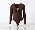 Gold-Accent V-Neck Bodysuit