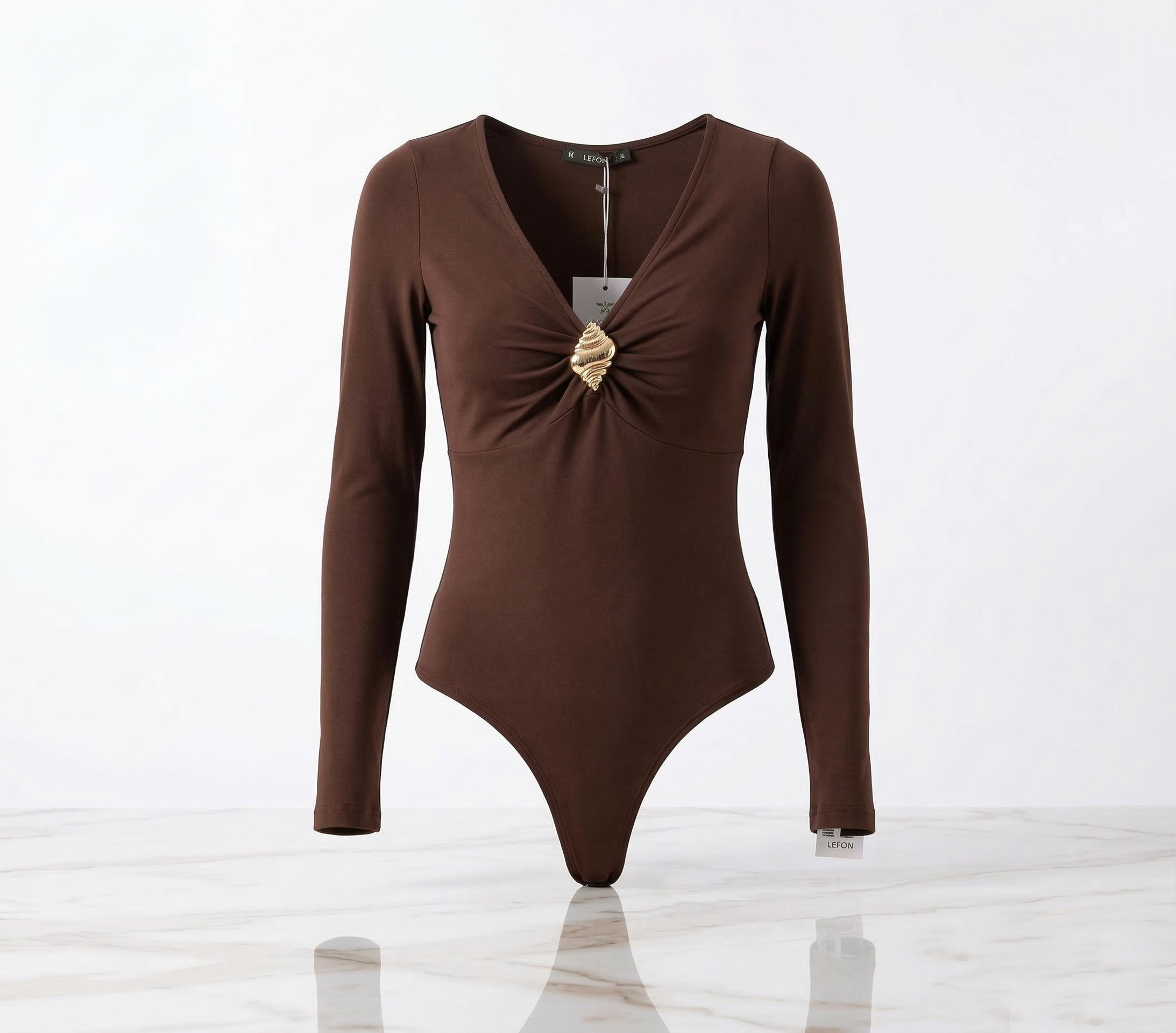 Gold-Accent V-Neck Bodysuit
