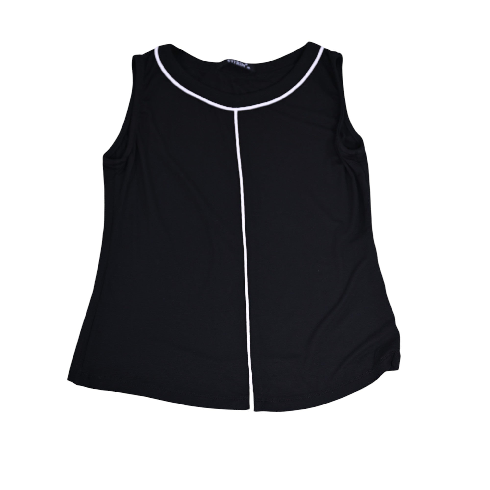 Chic black sleeveless top with white piping detailS