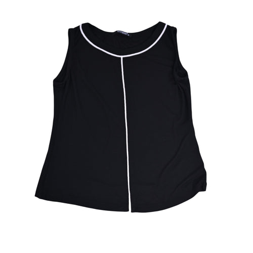 Chic black sleeveless top with white piping detailS