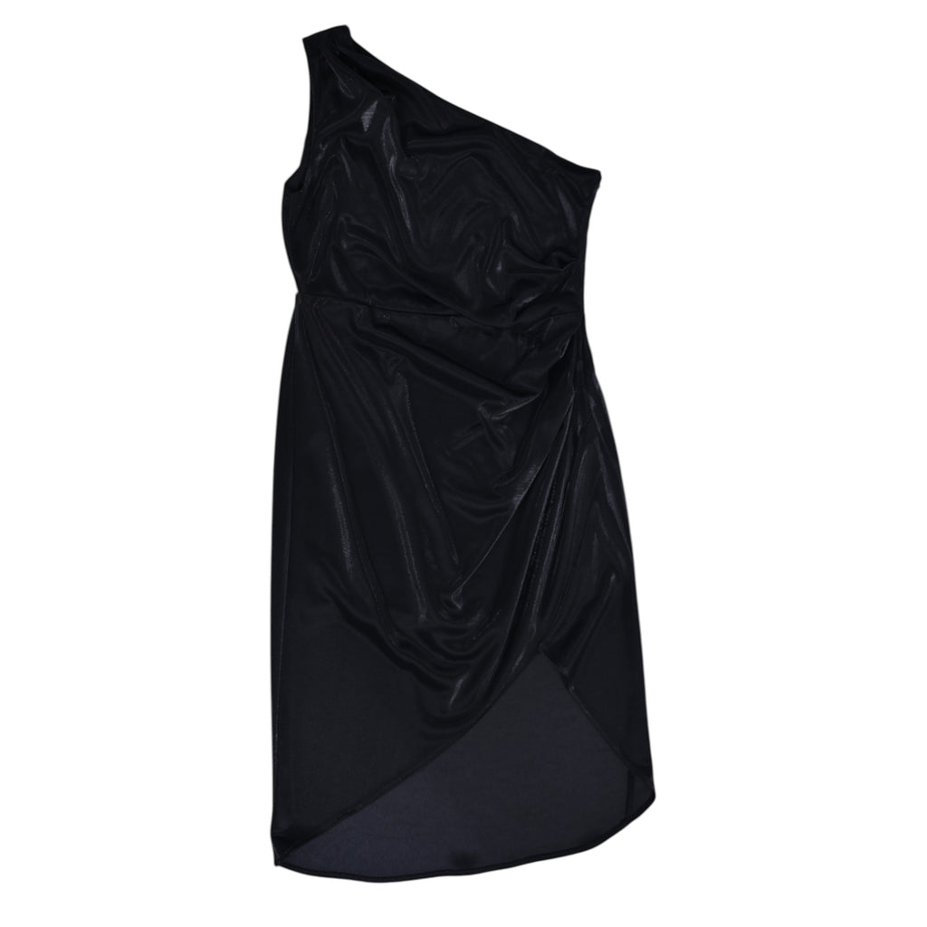Elegant one-shoulder satin midi dress with a side slit
