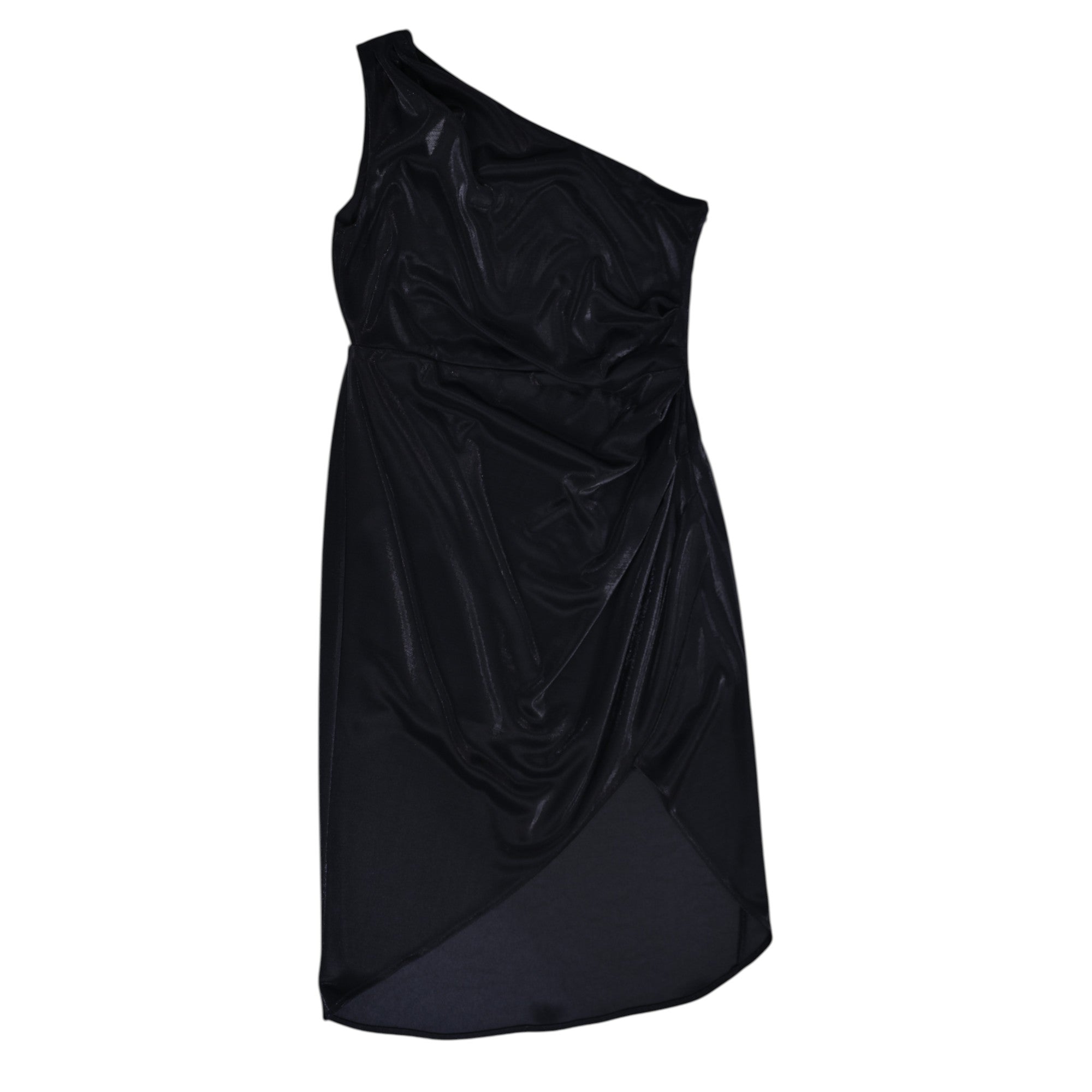 Elegant one-shoulder satin midi dress with a side slit