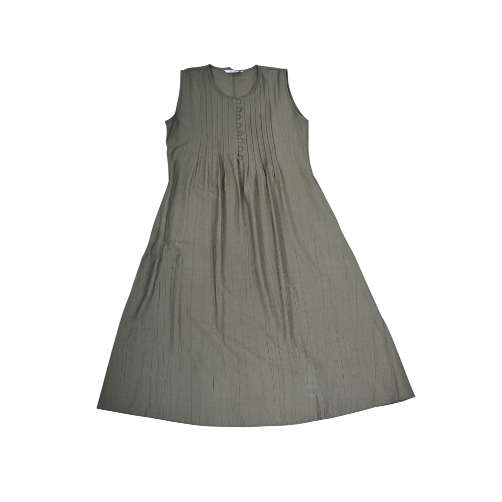 Chic olive green sleeveless pleated midi dress