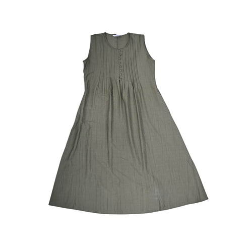 Chic olive green sleeveless pleated midi dress