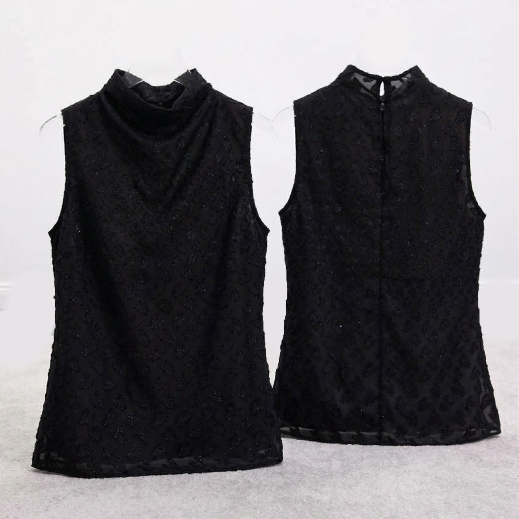 Lace Sleeveless Cowl Neck Top