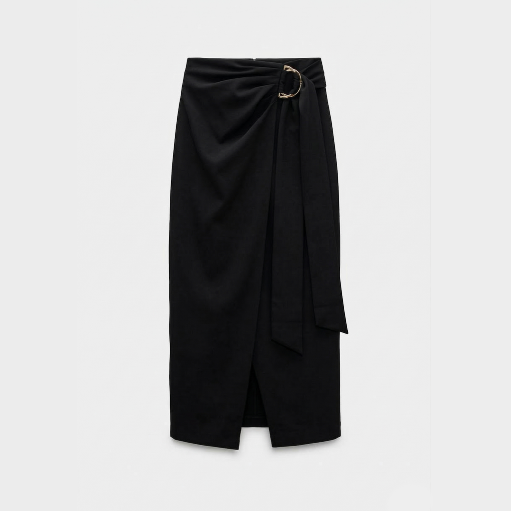 Buckle Wrap Midi Skirt