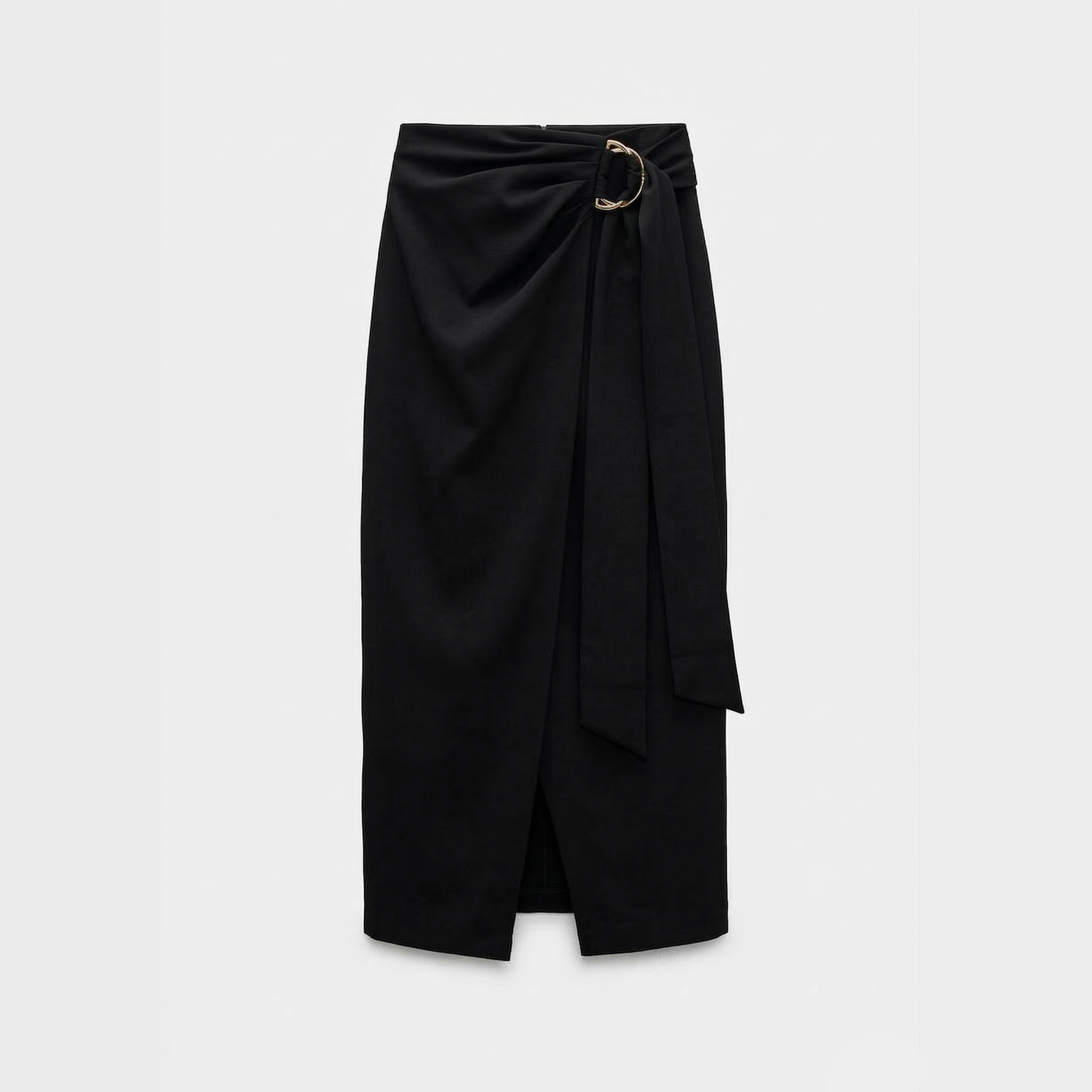 Buckle Wrap Midi Skirt