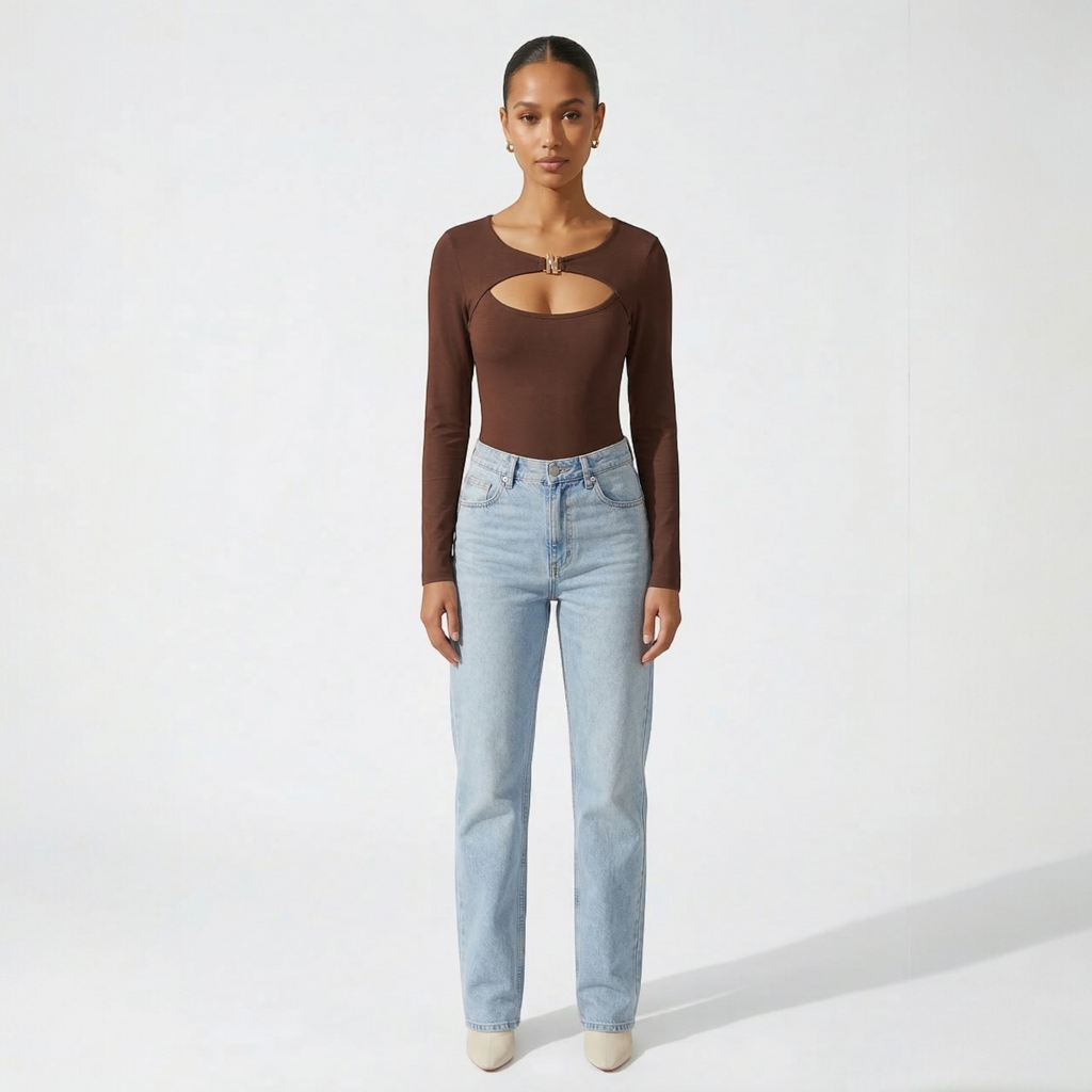 Long-sleeve top with front cut-out detail