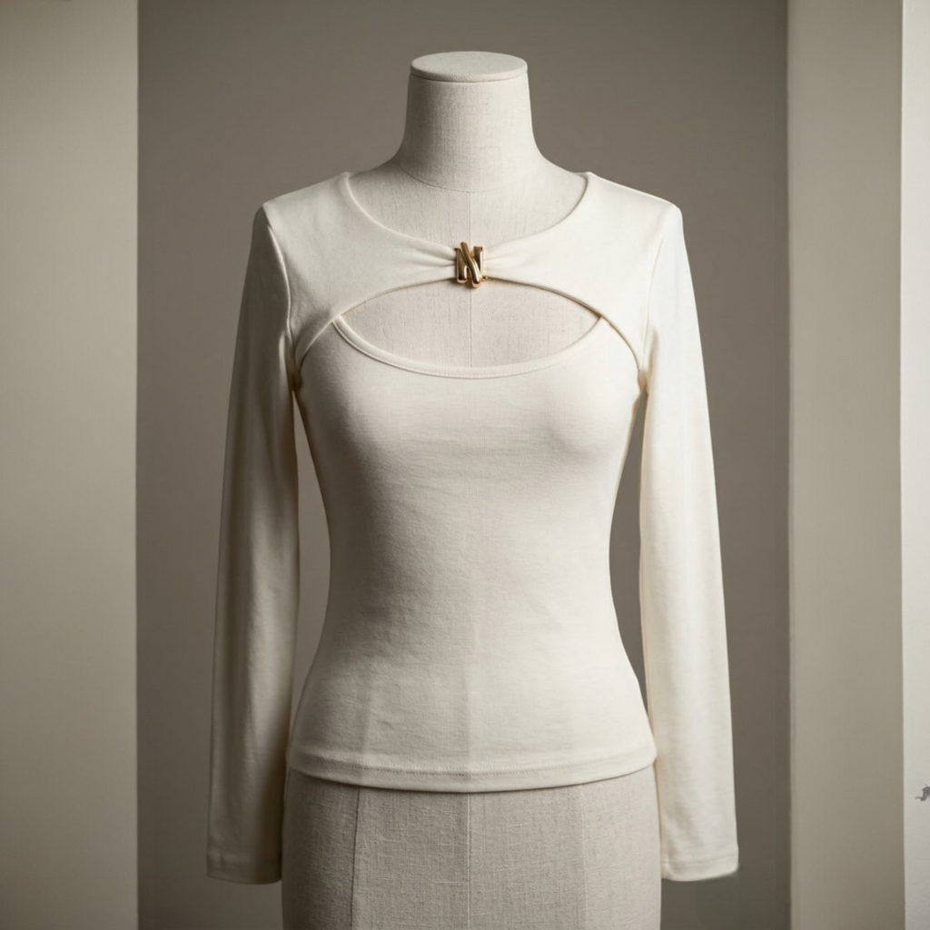 Long-sleeve top with front cut-out detail