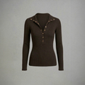 Long-sleeve ribbed top with button neckline.