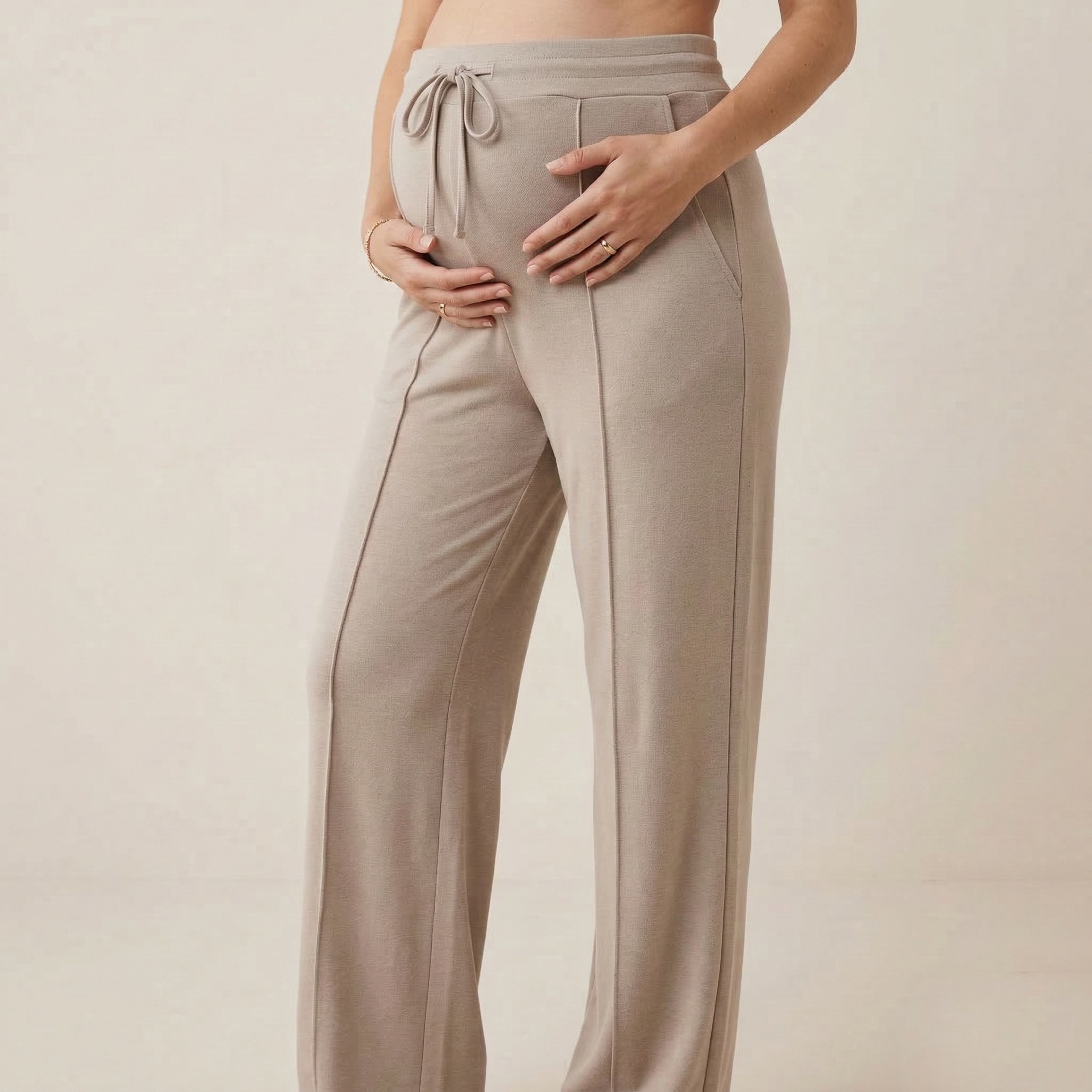 Comfortable beige wide-leg drawstring trousers