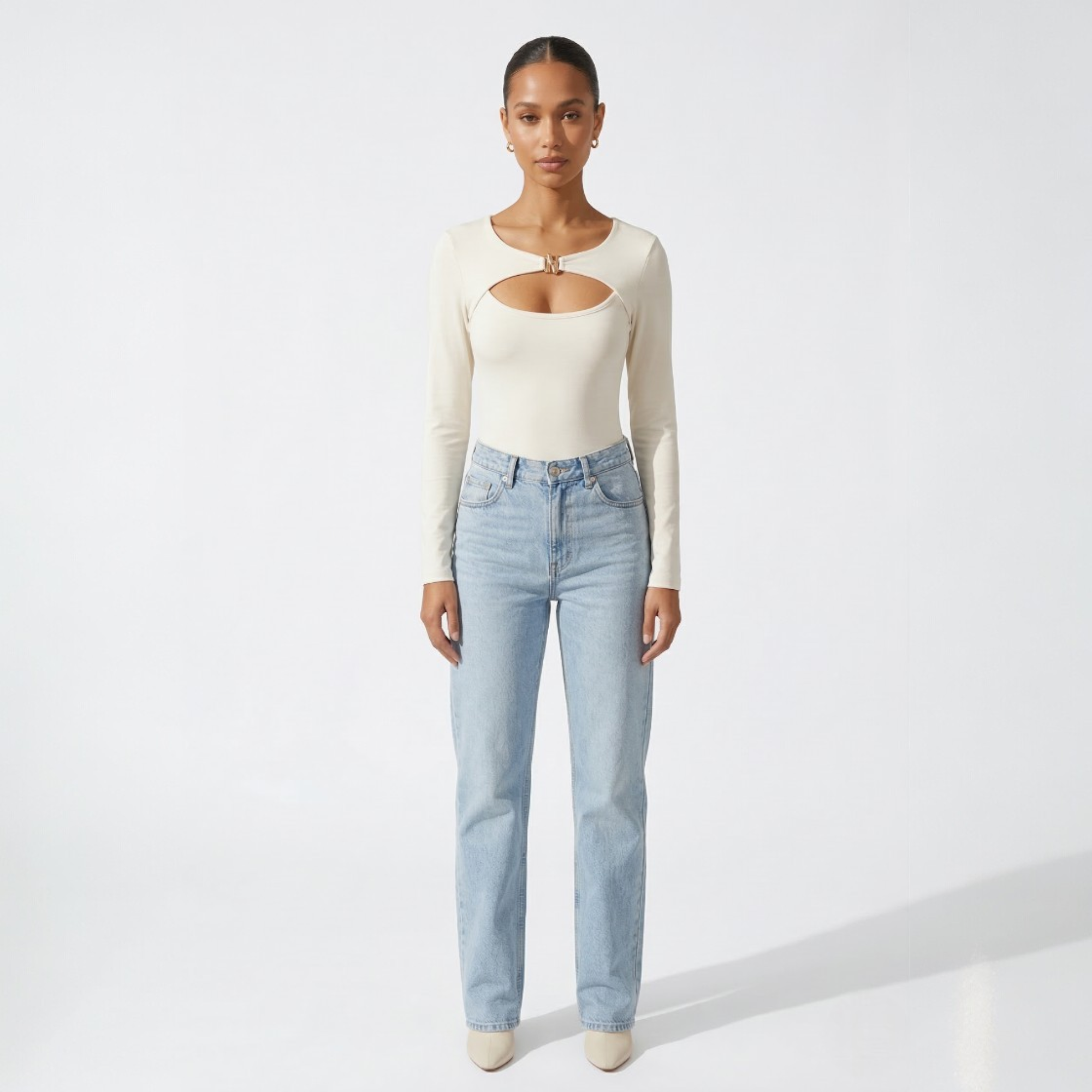 Long-sleeve top with front cut-out detail