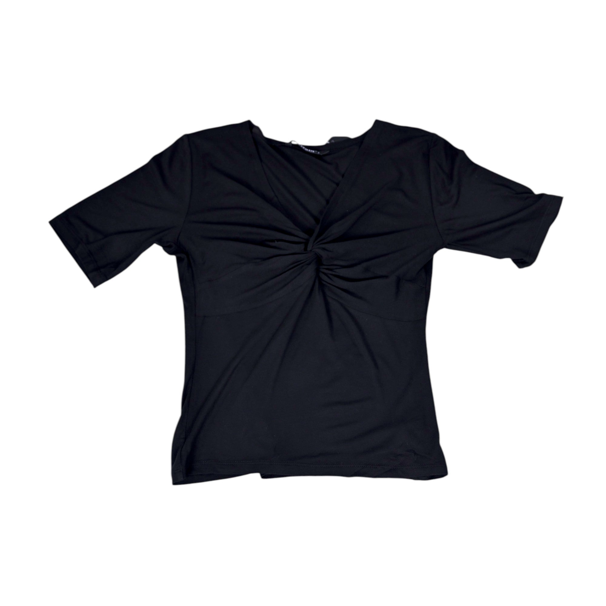 Elegant black V-neck top with a stylish front knot detail
