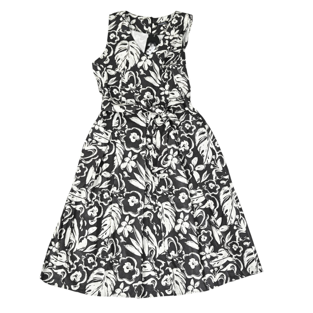Chic black and white floral maternity wrap dress with a waist tie