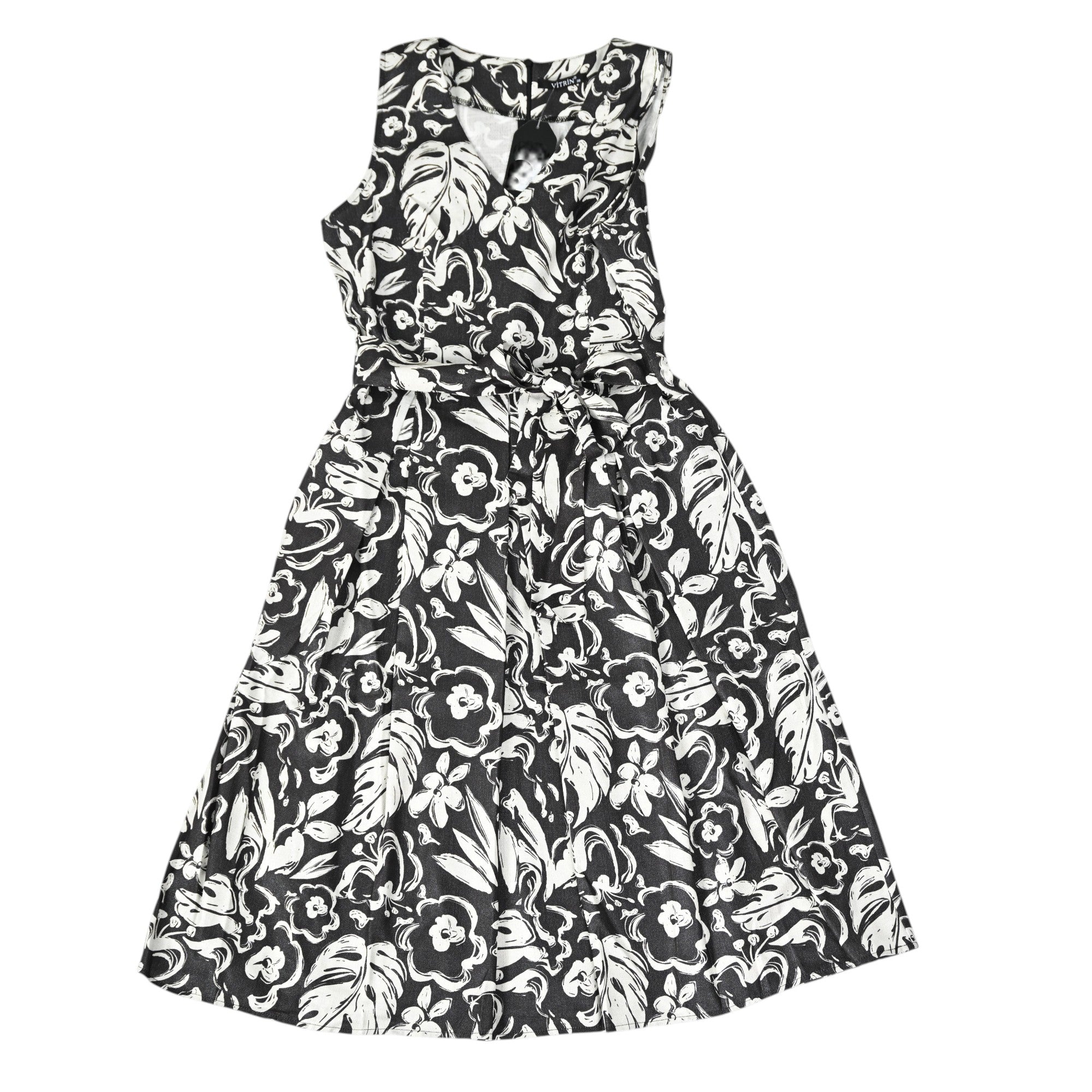 Chic black and white floral maternity wrap dress with a waist tie