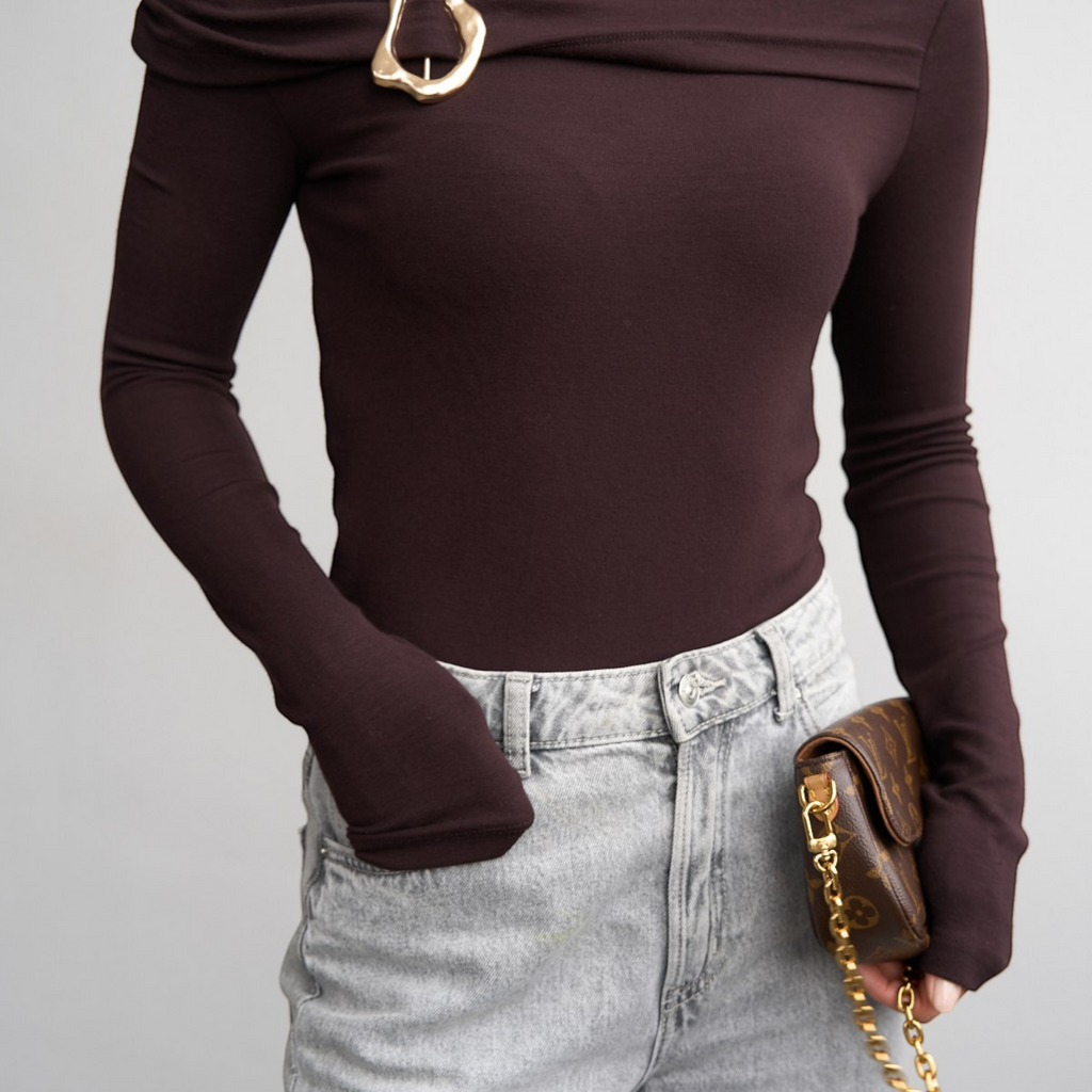 Off-shoulder long-sleeve top with buckle detail