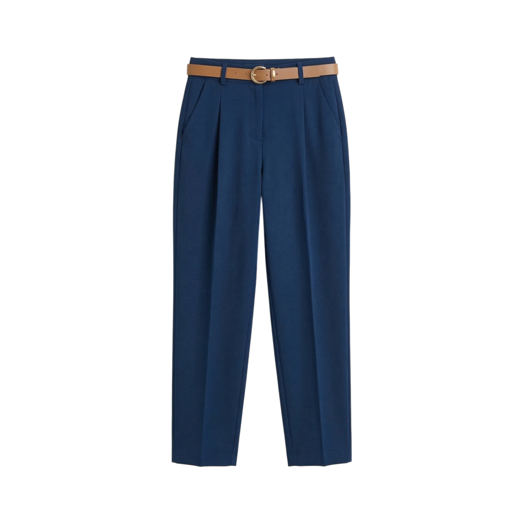 High-waisted straight-leg pants with belt