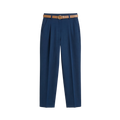 High-waisted straight-leg pants with belt